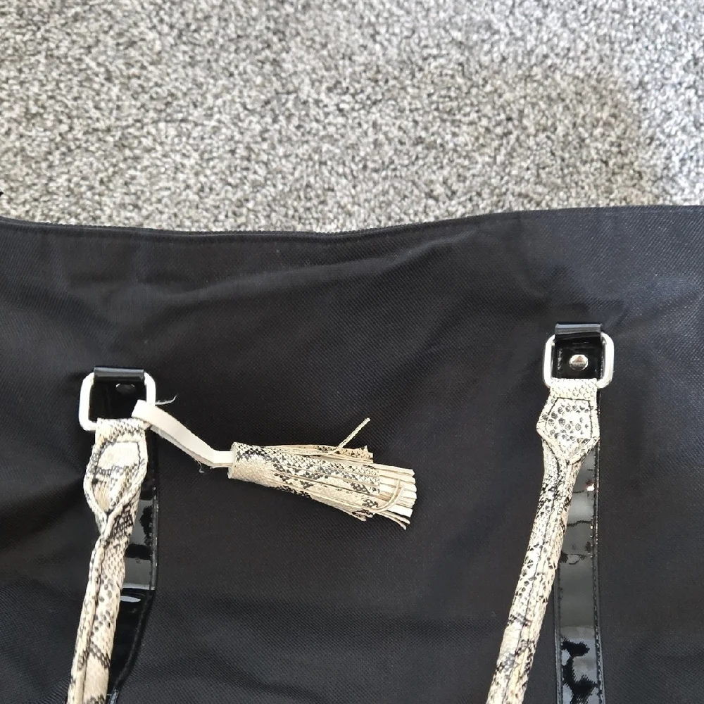 Black Tote Bag with Woven Handles